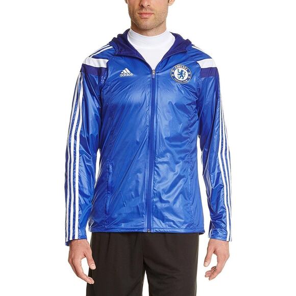 Adidas Anthem Chelsea FC Soccer Jacket Blue Hooded Windbreaker Men’s Size Small - Picture 1 of 11